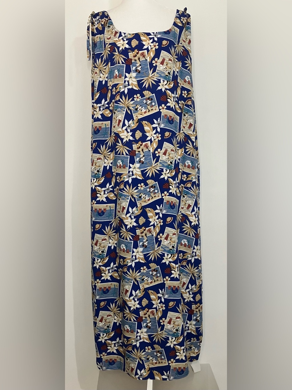 Disney Maxi Dress Women’s XXL 2X Blue Hawaiian Resort Vacation Mickey Minnie